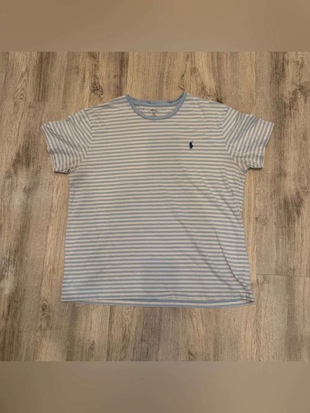 Polo Ralph Lauren Blue White Striped Cotton‎ Tee Shirt XL
